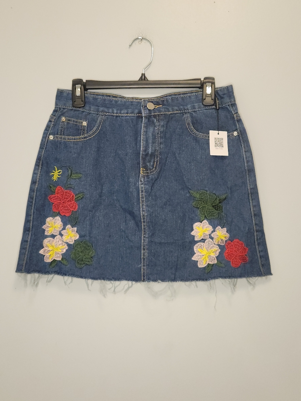 Persun Embroidered Floral Denim Skirt Size XL NWT